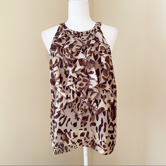Willi Smith Ruffle Front Leopard Halter Top - L - Picture 1 of 15